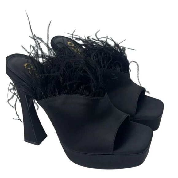 OLIVIA FERGUSON / Funkietowe / Black / Feather / Trim Platform / Heels / Stilett - Picture 2 of 8